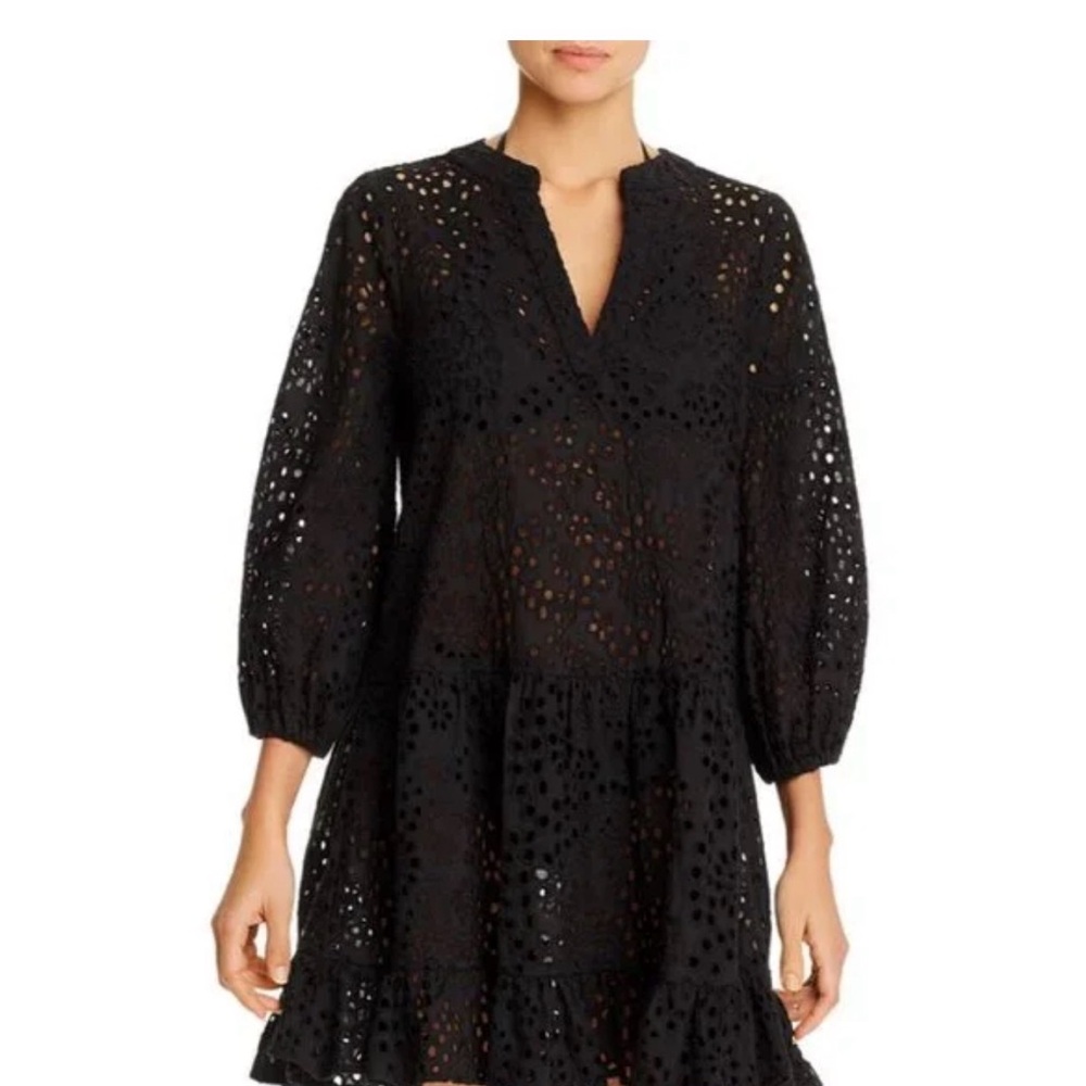 Shoshanna Umbrella Eyelet Mini Dress or Swim Cover-up In Black NWT